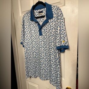 Men Jack Nicklaus XL Golf Graphic Athletic Polo Shirt White Blue Leaves